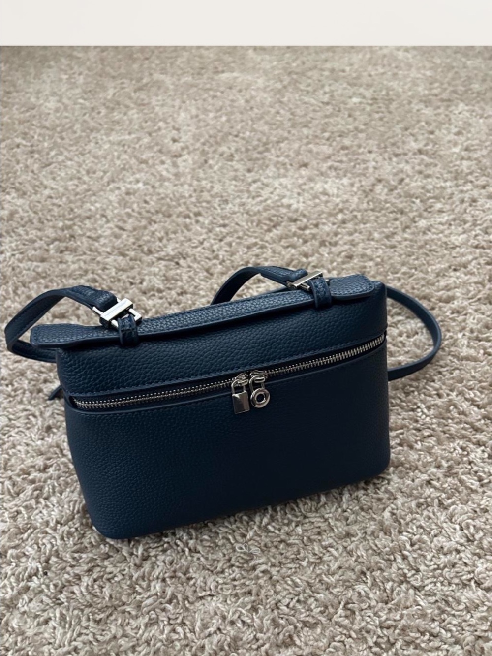 Amazon Pebbled Leather Mini Crossbody Bag in Navy Blue
